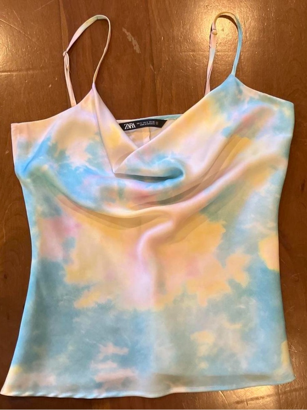 Zara Pastel Tie-Dye Satin Cami in Blue, Yellow & Pink